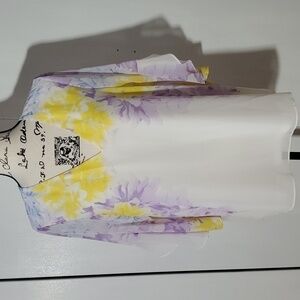Calvin Klein- Womens White/yellow Chiffon floral artsy Feminine top Sz.M